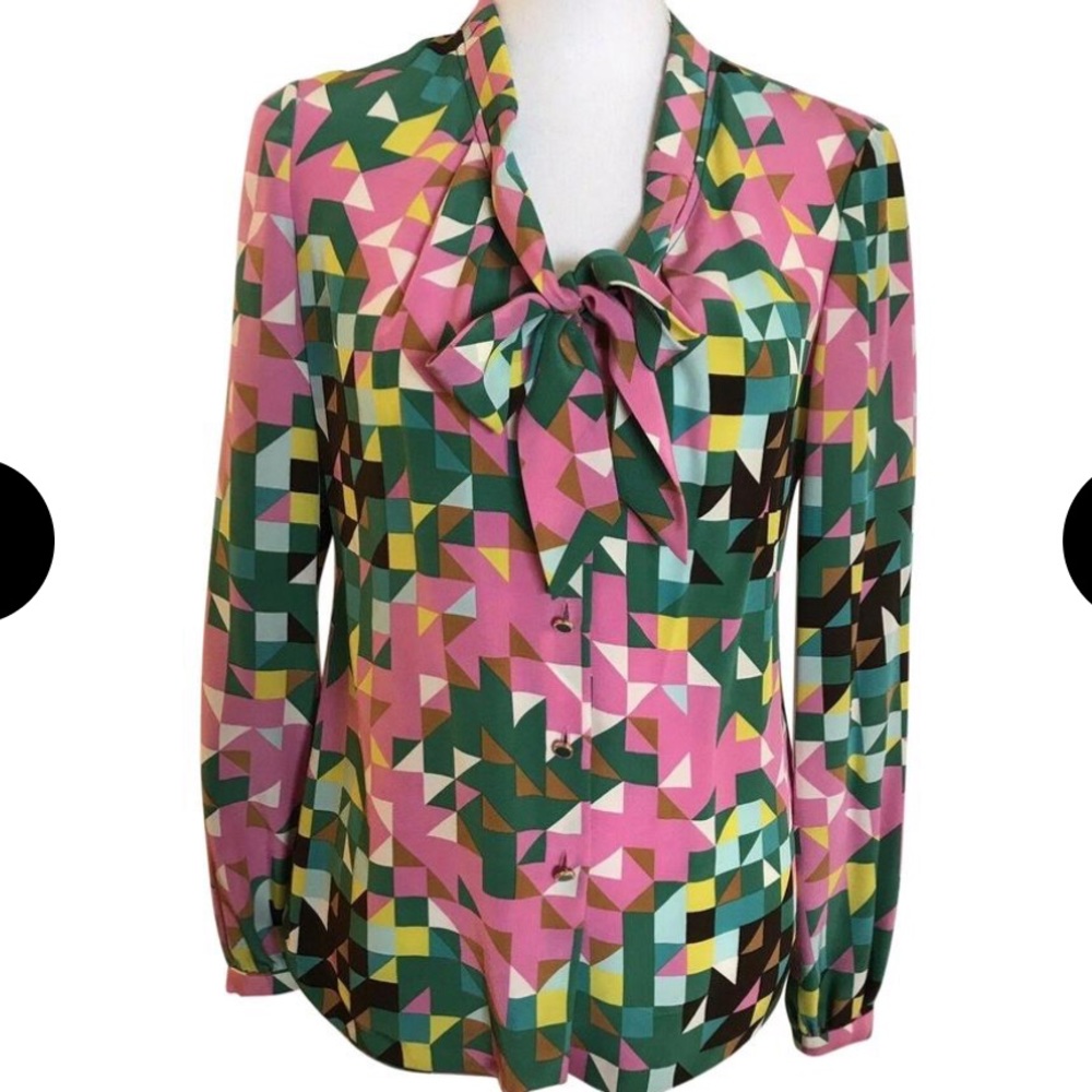 Tory Burch silk Geometric Kitty Bow Tie Blouse